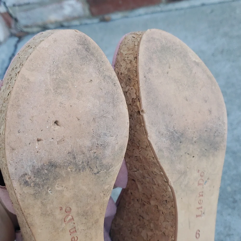 Anthropologie Lien Do Womens Suede Cork Platform Wedge Sandals Size 6 Pink Boho